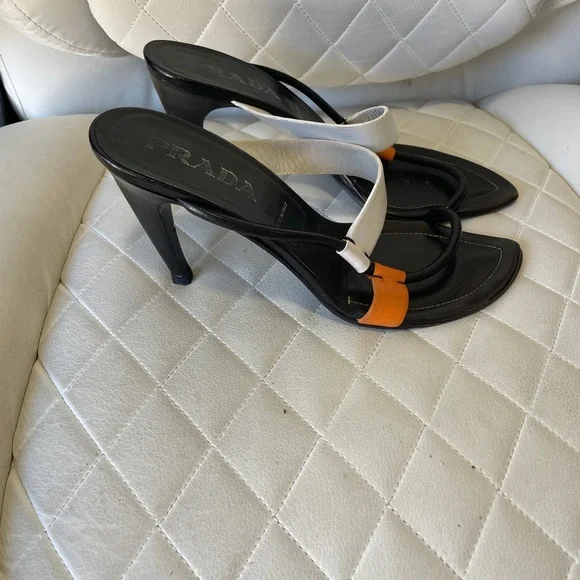Prada Women's Black, White, and Orange Sandals - Picture 2 of 5